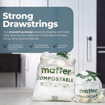 Matter Compostable Variety Pack 3 Gallon and 13 Gallon Kitchen Trash Bags