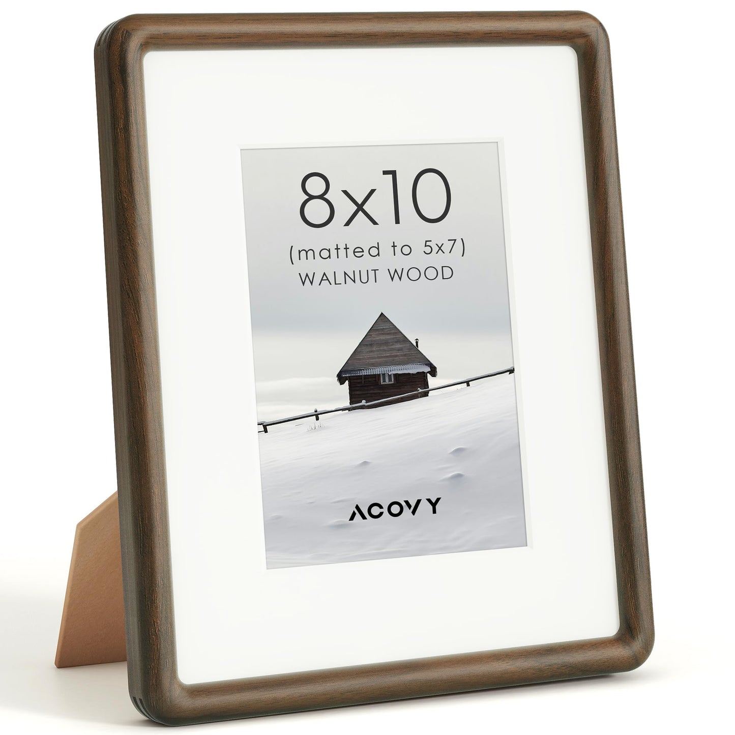 Acovy 8x10 Picture Frame, Natural Solid Walnut Wood Photo Collage Frame with HD Tempered Glass, Rounded Corner Wooden Frame 8 x 10 Matted to 5x7, Gallery Wall Frames for Art, Wall or Tabletop Display