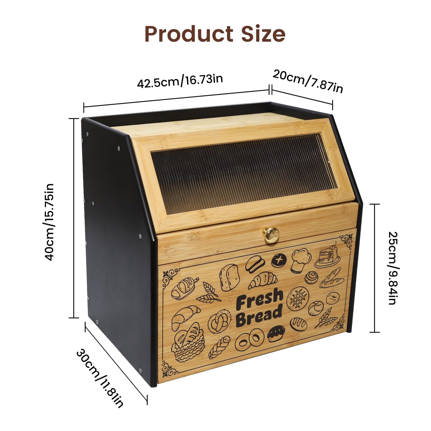 Upgraded read Box for Kitchen Countertop, Double Layer Bread Storage Container, Wooden Bread Storage Bin, Bread Boxes for Kitchen Counter Corner, Cabinet, Pantry, Cupboard (Black)