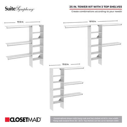 ClosetMaid SuiteSymphony Wood Closet Organizer Kit with Tower, 3 Hang Rods, Top Shelves, 4 Drawers, Doors, Adjustable, Fits Spaces 6 - 10 ft. Wide, Graphite Grey