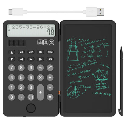 NEWYES Portable Calculator with Notepad, 2-Line 12-Digits Large Display, Rechargeable Solar Power Desk Calculator for Office School Students (Black)
