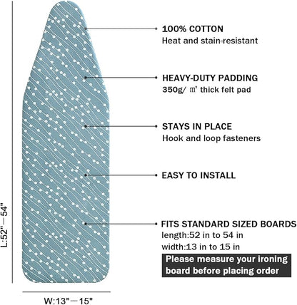 Ironing Board Cover and Pad Standard Size 15" x 54", 3 Pairs of Hook and Loop