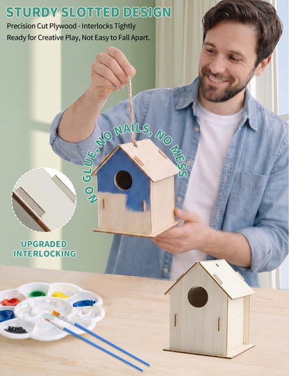 Zebrabox 18 Pack DIY Bird House Kits - 6 Styles Unfinished Wooden Birdhouse Craft Project for Class Party, Family Activity & Gift Arts and Crafts