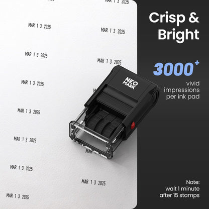 NEO MARK Self-Inking Date Stamp,12-Year Adjustable Rubber Dater, Ideal for Business, Receiving, Accounting & Expiration - with an Extra Refill Ink Pad