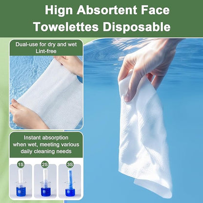 Face Towels Disposable, 12” x 10” Biobased Facial Towelettes, Large Soft &