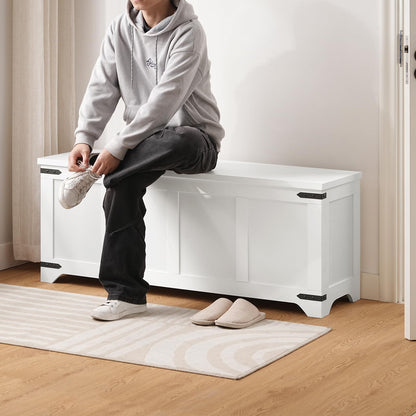 MAHANCRIS 47.2" Storage Chest, Wooden Storage Bench with 2 Safety Hinges, Entryway Shoe Bench with Flip-Top, Storage Trunk for Living Room, Bedroom, Entryway, White SCBW4901