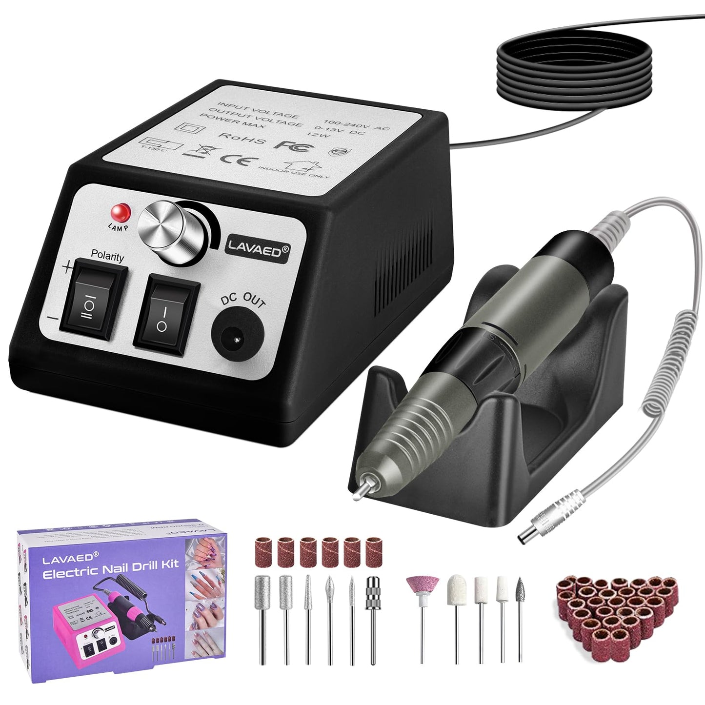 LAVAED Professional Nail Drill Electric Nail File Kit, Nail Filer Electric with 156pcs Sanding Bands and Nail Dril Bits for Acrylic, Gel Nail Manicure and Pedicure, Pink