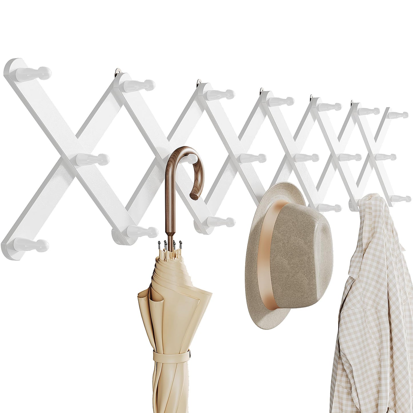 OROPY Accordion Wall Hanger with 20 Pegs, Expandable Wooden Coat & Hat Rack