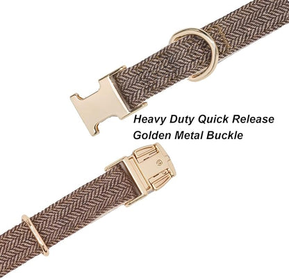 Soft Cotton Hemp Dog Collar with Metal Buckle Adjustable Tweed Dog Collars for Small Medium Large Dogs(Coffee,Large)