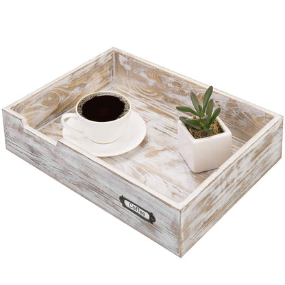 MyGift Rustic White Desktop Letter Tray - Shabby Whitewashed Wood Inbox Holder, Desk Paper File Folder Organizer Box with Metal Label