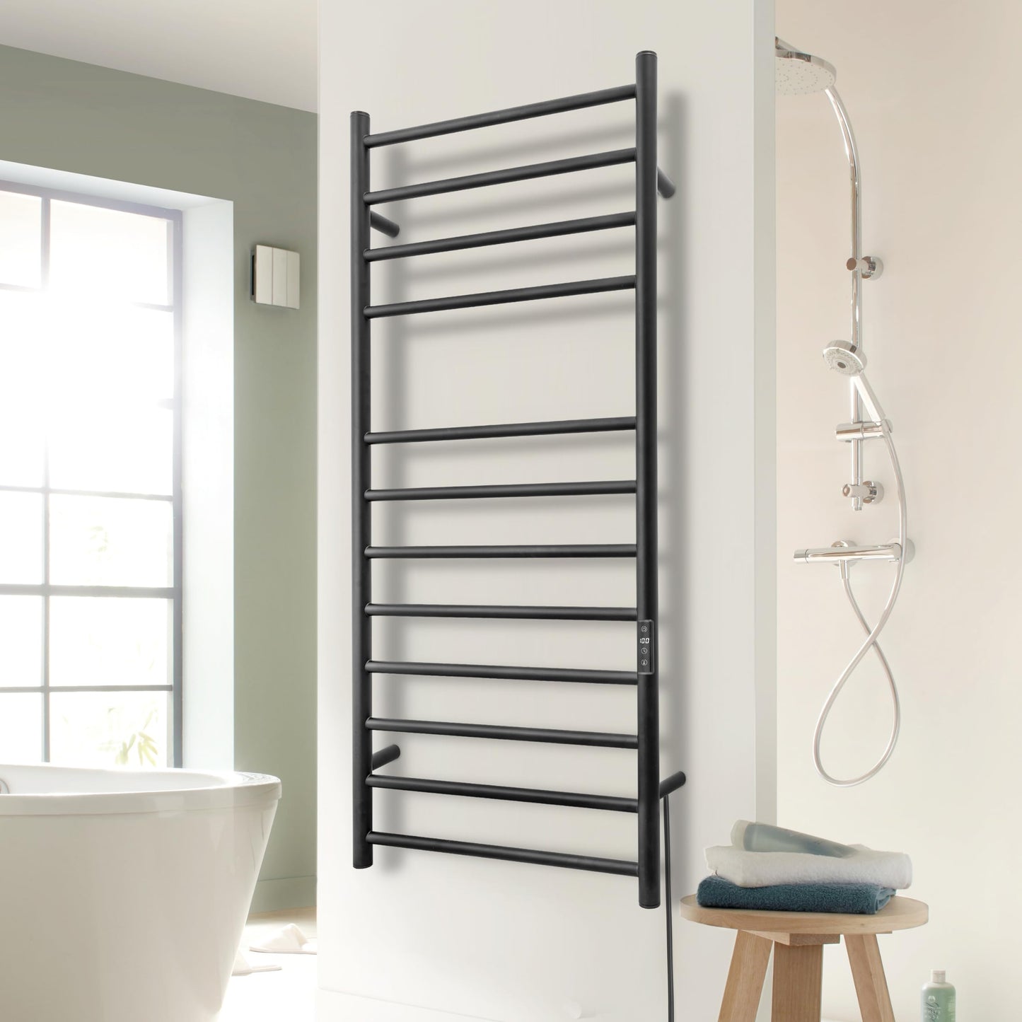 KEG Towel Warmer 8 Bars for Bathroom Freestanding or Wall Mounted Bath Towel Heater Plug-in with Built-in Timer Silver