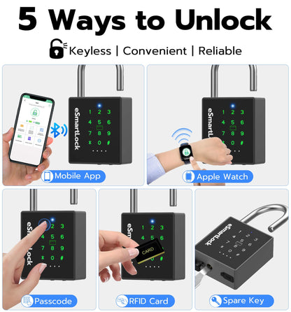 eLinkSmart Heavy Duty Smart Padlock with Key, Pad Lock with Code Keypad, Weatherproof Bluetooth RFID Keyless Electronic Digital Combination Lock for Gate Outdoor Fence Storage Unit Locker Shed Pool