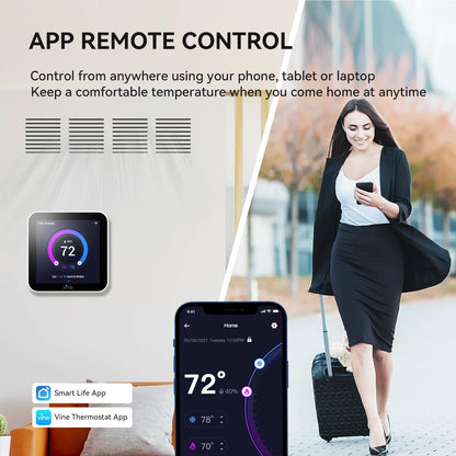 vine Smart Thermostat Larger Color Screen Thermostats for Home Heat and AC, 7 Day Programmable WiFi Thermostat App Control Compatible with Alexa and Google Assistant, C-Wire Required
