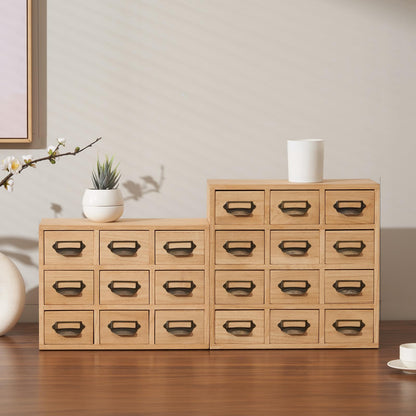 KIRIGEN Wood Drawer Organizer Desktop Storage Cabinet Box Drawers for Home Office Desk Organization and Storage 12 Drawer Mini Chest with Metal Handles Natural(12CG-NA)