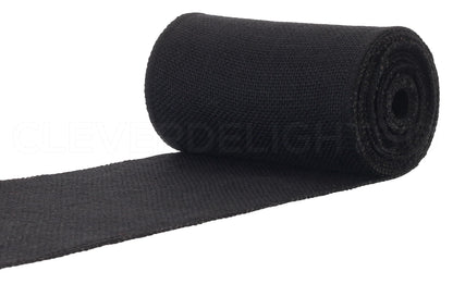 CleverDelights 6" Black Burlap Ribbon - Wired Edges - 10 Yards - Jute Burlap Fabric