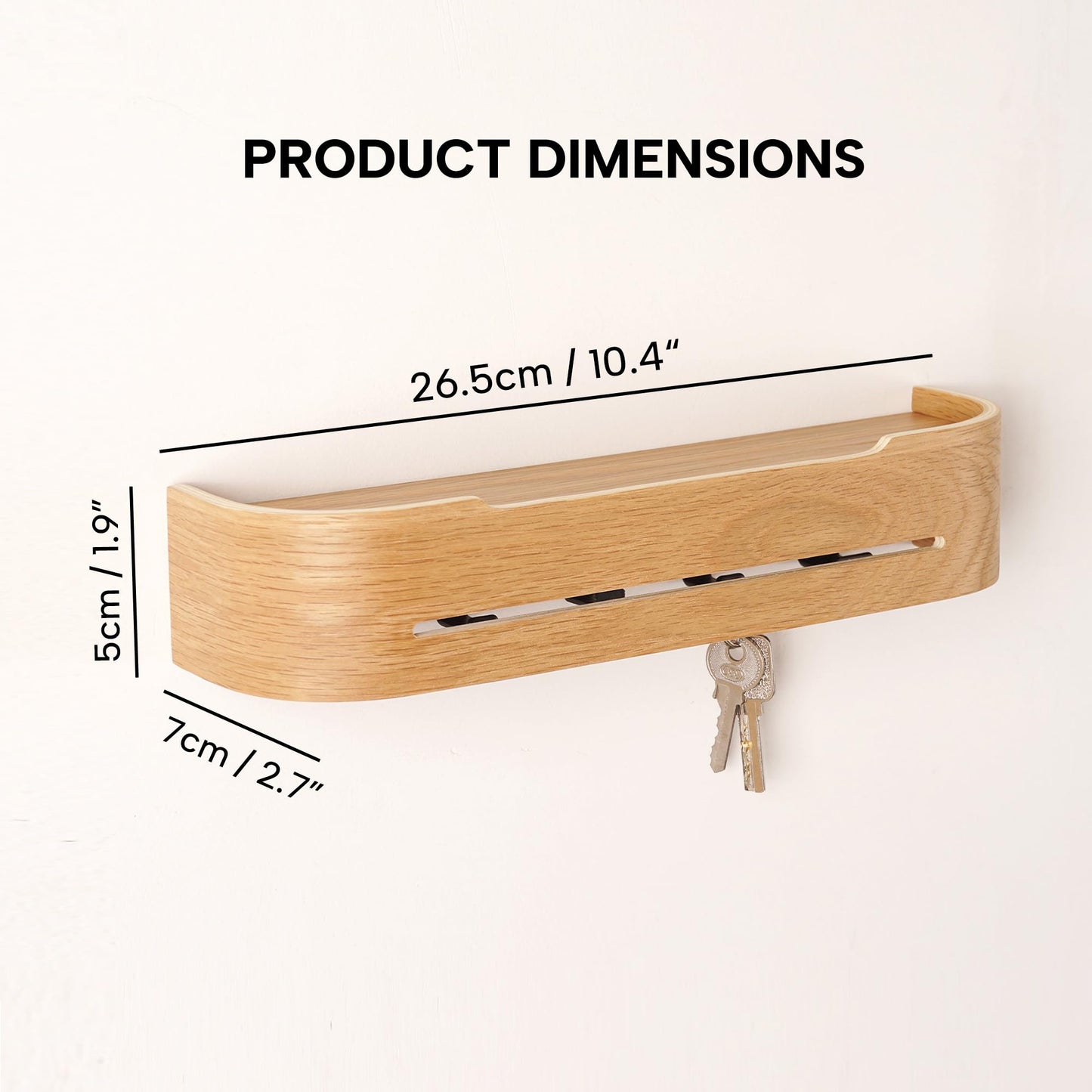 XENARAN Wall Mount Key Holder with 5 Hidden Hooks Modern Key Hanger Rack Wood Hollow Entryway Hook Mail Organizer Tray Shelf Home Decor for Car Key Ring Dog Leash Sunglasses Bags