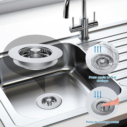 Hibbent All Metal Stainless Steel 3 in 1 Kitchen Sink Drain Strainer, Upgraded
