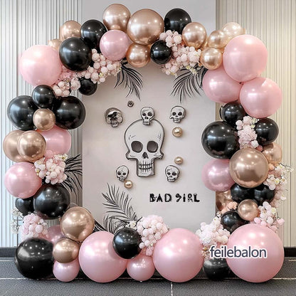 Pink Black Balloon Arch Kit - Double Stuffed Pastel Pearl Baby Pink Balloon Garland with Champagne Rose Gold Balloons for Birthday Bridal Baby Shower Wedding Graduation Party Decoration