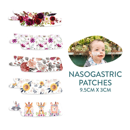 Nasogastric or Oxygen Tube precut Adhesive Tape Floral Mix x 10 Pack. (Right Side)