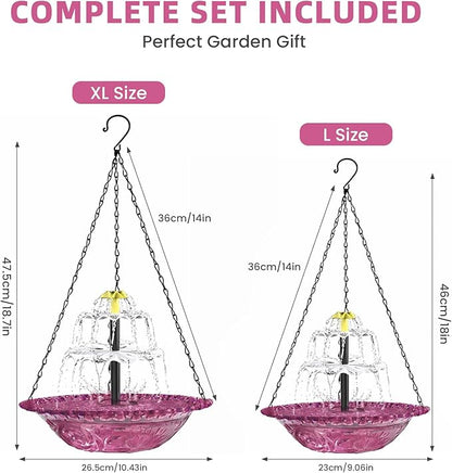 Solar Fountain for Bird Bath, Hanging Cascade Water Feature for Outdoor Garden & Yard Decor, Creates a Relaxing Flow that Attracts Birds (Purple(XL))