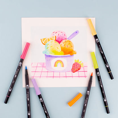 Tombow 56240 Dual Brush Pen Art Markers, Yay Sorbet, 6-Pack. Blendable, Brush and Fine Tip Markers