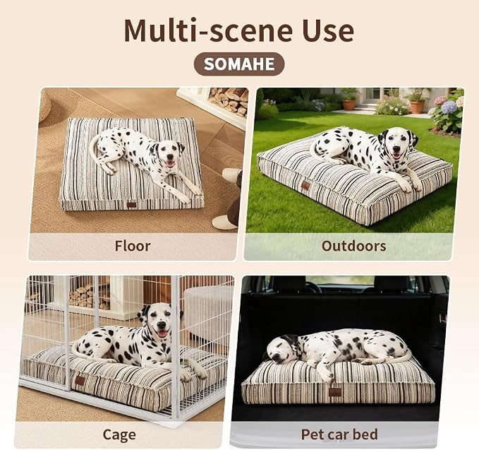 SOMAHE 4 Inch Orthopedic Dog Bed for Crate, 35 x 27 Inch, Orange Chenille | Washable Removable Cover, Waterproof Inner Liner, Non-Slip Bottom, Orthopedic Dog Crate Mattress for Medium & Large Dogs