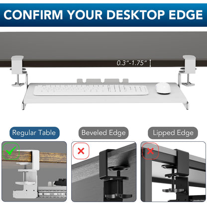 AX WABER Keyboard Tray Under Desk Pull Out with Extra Sturdy C Clamp Mount System, 27.3 (32.5 inch Including Clamps) x 11 Inch Slide-Out Platform Computer Drawer for Typing White AX01WW01