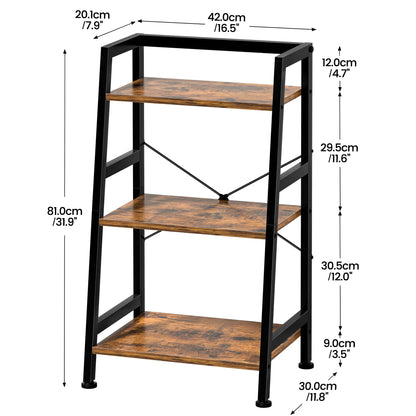 3-Tier Bookshelf, Ladder Shelf, Industrial Bookcase with Steel Frame, Metal Small Bookcase, stand up shelves for Living Room, Home Office, Kitchen, Bedroom, Industrial Style（Rustic Brown & Black）
