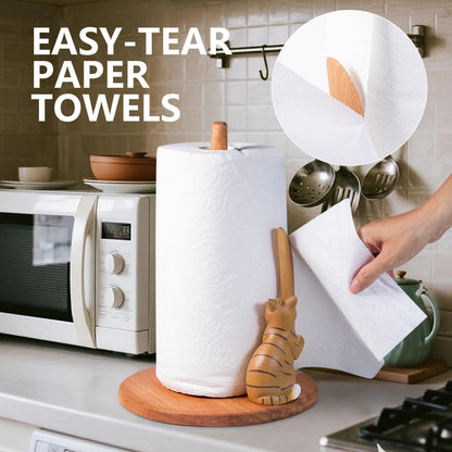 Cat Wooden Paper Towel Holder,9.5" Large Thicken Base Wood Kitchen Tissue Holder, Freestanding Paper Towel Holders, Suitable for Farmhouse, Kitchen Countertop Decorative Paper Towel Holder (cat)