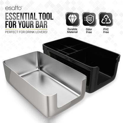 Esatto Professional Bar Products Premium Bar Caddy (Chrome), Used to Easily Organize Bar Items and Workspace, With Additional 12 Pourers For Precision Pouring and 12 Pourer Covers