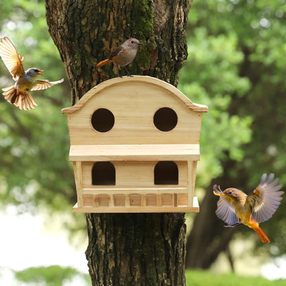 Bird Houses for Outside, 4 Hole Wooden Birdhouse for Outdoor Large Hanging Bird House Backyard Birding & Wildlife Humming Bird Houses (Four Hole)