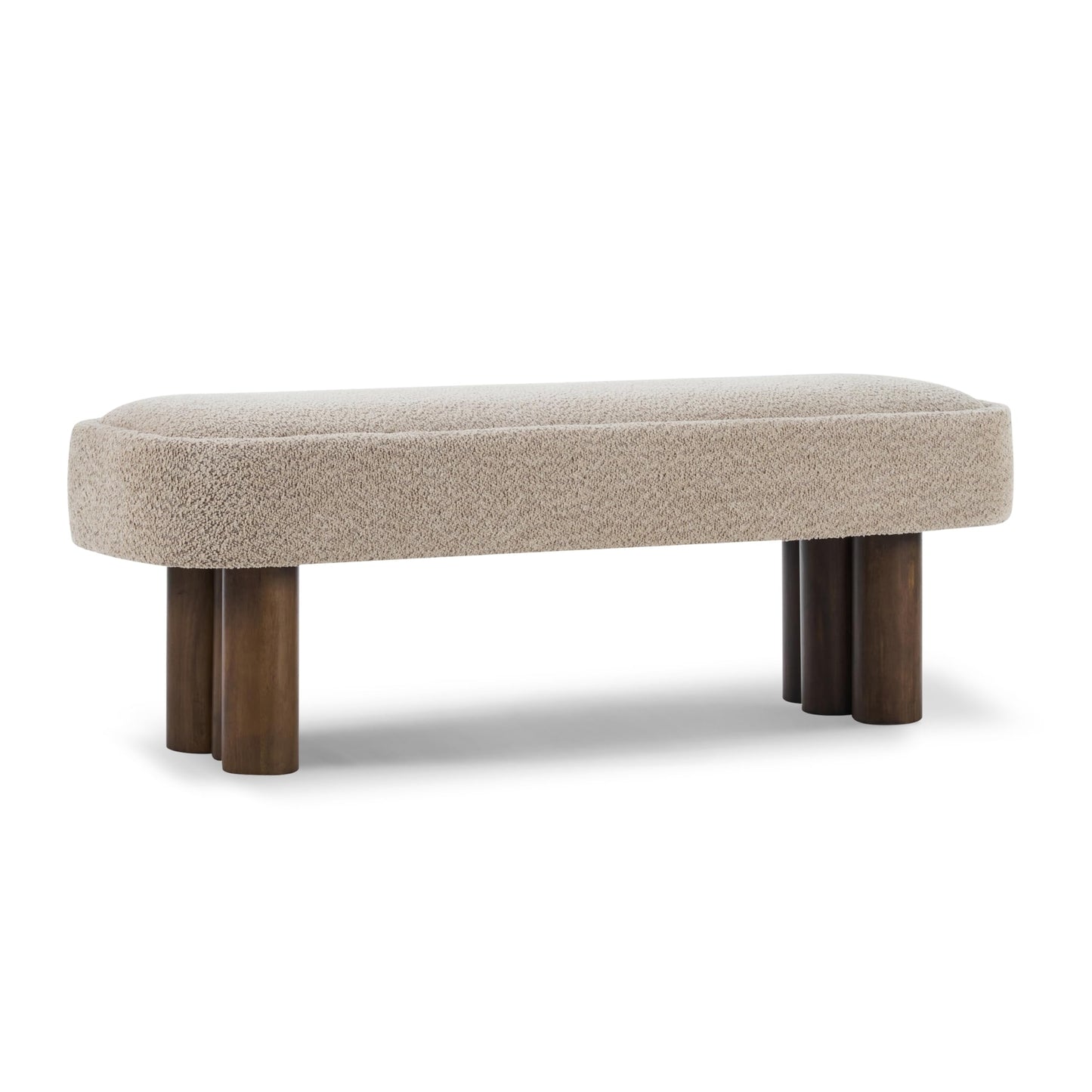 Christopher Knight Home Damas Boucle Upholstered Dining Bench, Wooden Entryway Bench, Long Sofa Footstool for Living Room, Bedroom End of Bed Bench, Khaki+Walnut