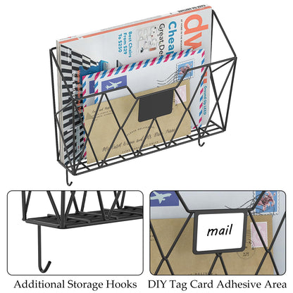 YBING Wall File Organizer Mesh Hanging Wall-mount Files Holder 6 Pack Hanging Wire Magazine Rack and Mail Holder with Hooks Office Wall Organizer for Papers Folders Files Clipboard Black