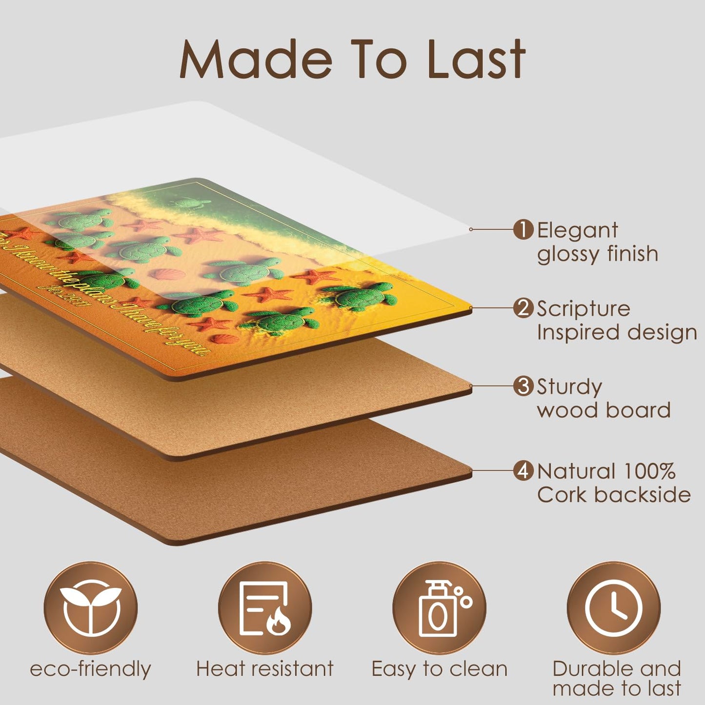 Christian Bible Verse Placemats, Jeremiah 29 11, Set of 6, Cork Backed Wood Table Mats, Heat Resistant Scripture Dining Decor, Large 15.7 x 11.4 Inch, Durable and Easy to Clean