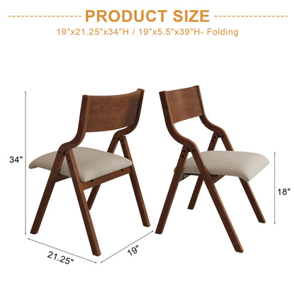 Ball & Cast Upholstered Folding Chairs Set of 2,with Padded Seat,Wooden Portable Dining Chairs W/Ergonomically Designed Back and Cushion,Easy Carry,No Need to Install,for Kitchen,Office,Walnut
