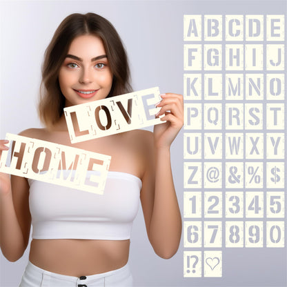 42pcs Traceable Interlocking Stencil Template Set, 2 Inch Reusable Letter Stencils for Painting, Alphabet Numbers and Symbols for Bullet Journal Canvas Rock Sign Wall Art Fabric Chalkboard