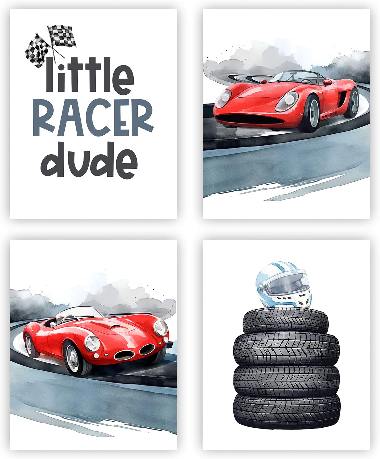 Modern Car Posters Classic Supercar Wall Art Prints, Cool Racing Ferrari Lamborghini McLaren Pagani Canvas Posters for Man Cave Boys Room Wall Decor, Sports Car Art Prints, Set of 4 (8"x10" Unframed)
