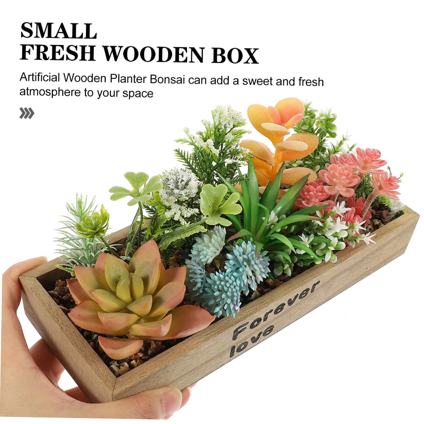 ULDIGI Artificial Box Bonsai Succulent in Wooden Planter Realistic Faux Potted Plant for Office Desktop and Home Decoration Compact 8.54X3.26X4.21 Inch Simulation Greenery