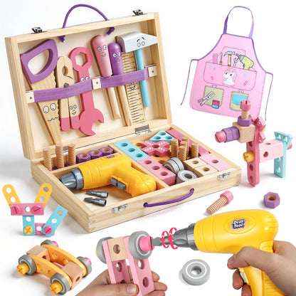 Wooden Kids Tool Set with Drill Montessori Toys for 3 Year Old Girl 44Pcs