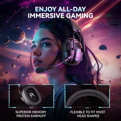 YPBDAN Wireless Gaming Headset for PS5, PS4, PC, USB Over Ear Gaming Headphones with Noise Canceling Mic, Bluetooth 5.3, 100H Battery, Low Latency, Only Wired Mode for Xbox