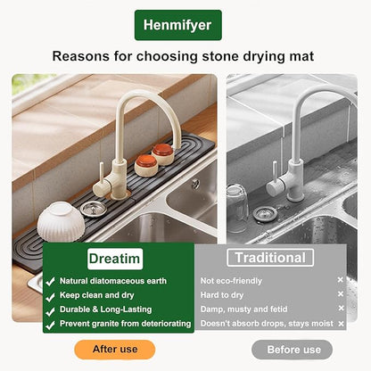 Stone Faucet Mat for Kitchen Sink, Diatomite Drying Stone Mat & Sink Protectors