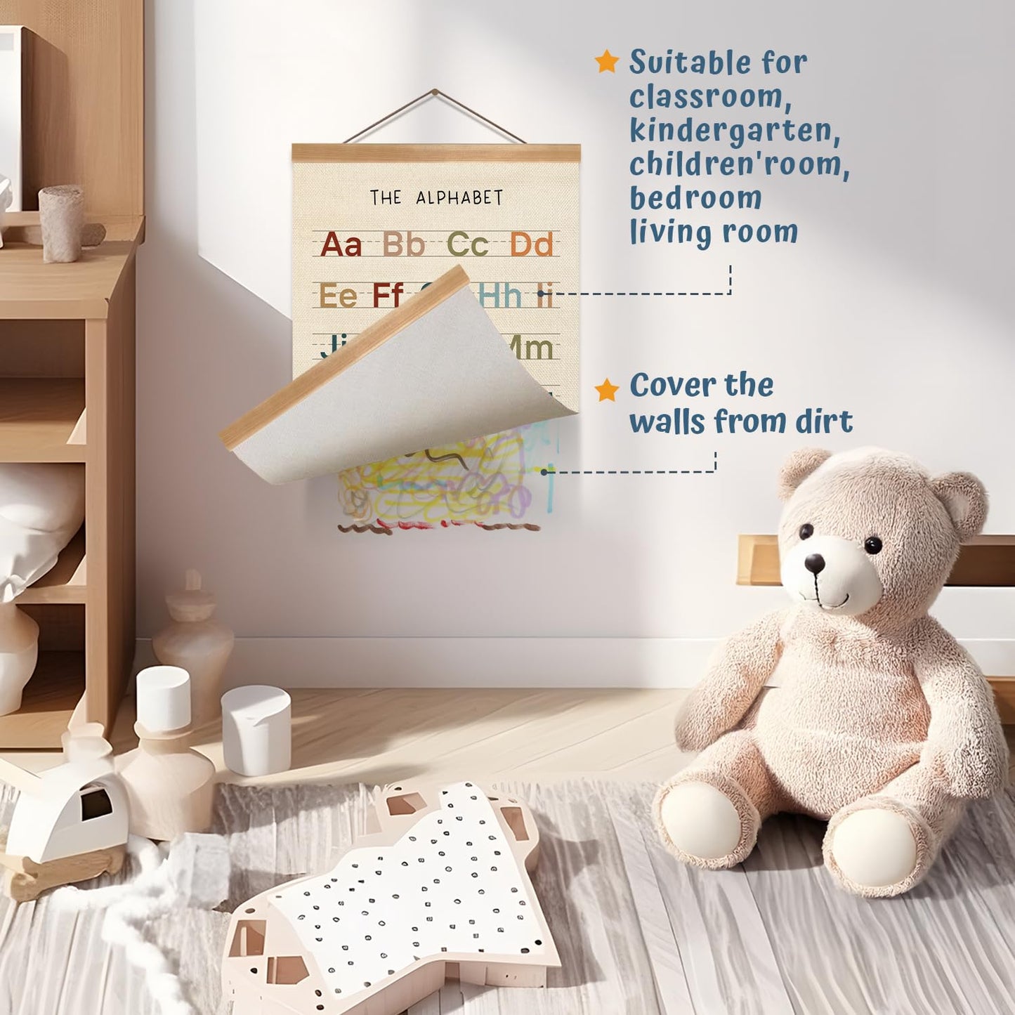 ZTGDA Alphabet Numbers Poster Set of 2, Alphabet Numbers Wall Art, ABC Banner Poster, Banner Wall Hanging Decor for Toddler Room Playroom Nursery Wall Classroom Decor 12x16inch (123&ABC-02)