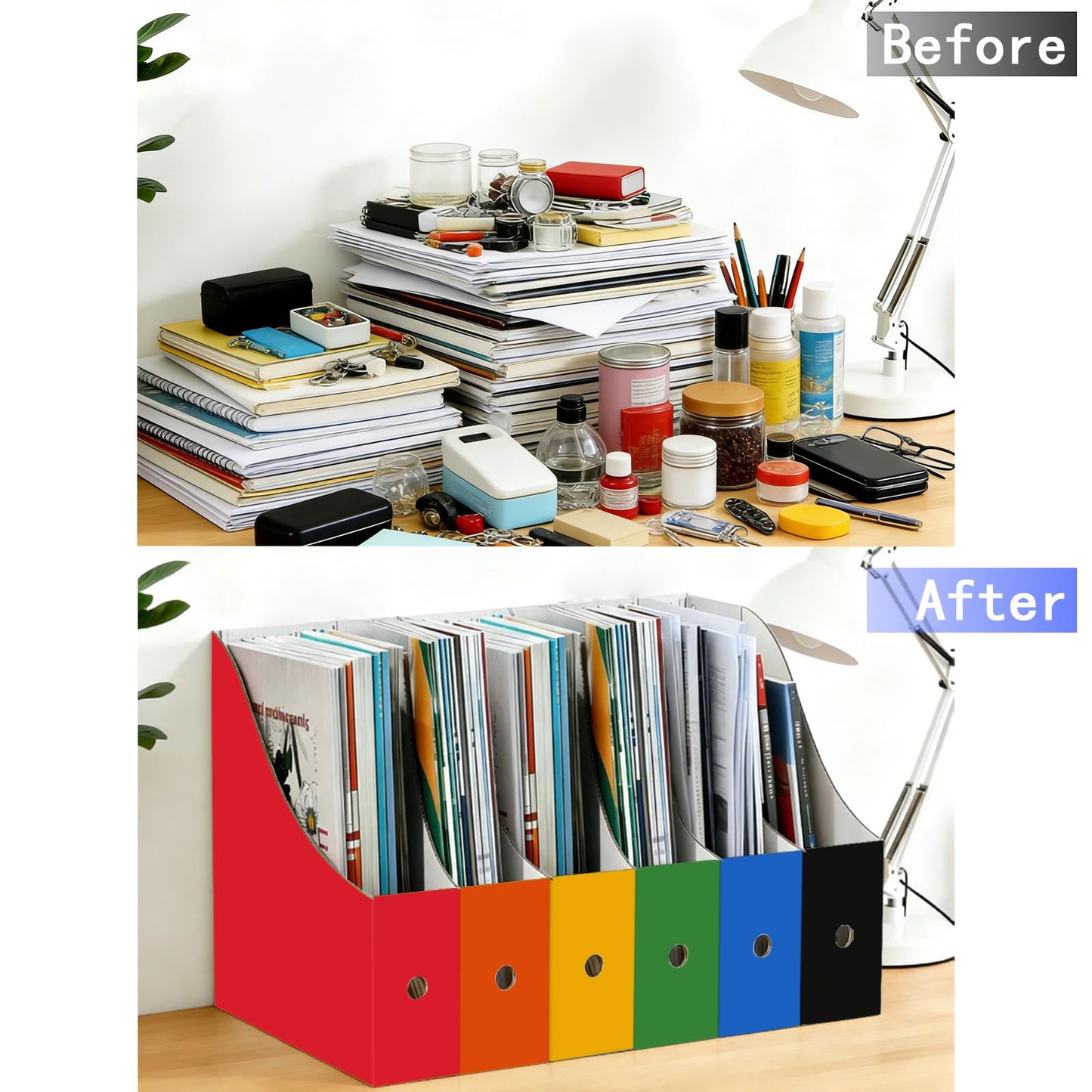 Limitliho Cardboard Magazine File Holder for Desk, Book Bins for Classroom Library,Office,Home, 10.6" H x 10.2" L x 3.5" W in Magazine Storage Bins(Six color, 24 Pack)