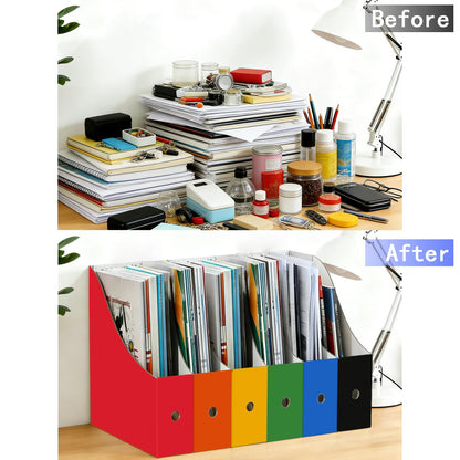 Limitliho Cardboard Magazine File Holder for Desk, Book Bins for Classroom Library,Office,Home, 10.6" H x 10.2" L x 3.5" W in Magazine Storage Bins(Six color, 24 Pack)