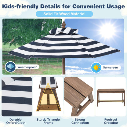 Kids Picnic Table Set with Benches and Umbrella, Foldable Wooden Table and Chair Set for Indoor and Outdoor Use, Playroom Furniture for Toddlers, Children, Baby (Blue)