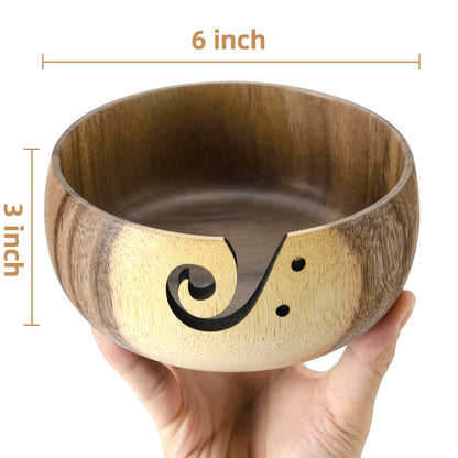 Little World Yarn Bowl - Wooden Yarn Bowls for Crocheting with Holes, Preventing Slipping and Tangles, Handmade Craft Knitting Bowl Yarn Holder Mothers Day Gift for Knitting Lovers (Coconut)