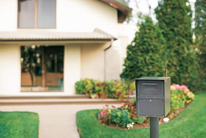 Architectural Mailboxes 6200Z-10 Oasis Classic Locking Post Mount Mailbox, 18"D x 11.5"W x 14"H ,Graphite Bronze