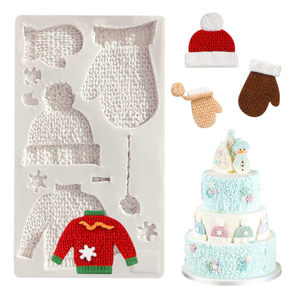 Christmas Knitted Sweater Fondant Mold, Glove Hat Cake Decorating Silicone Mold, Candy Craft Chocolate Candy Mold, Cookies, Bread, Mousse, Butter Baking Tools, Polymer Clay, Epoxy Resin, Color Random