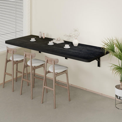 IAE Floating Wall Mounted Folding Table Desk with Pine Wood,55" x 22" Folding Workbench,Fold Down wall Mounted Foldable Table with Shelf Brackets,Laundry Folding Table for Apartment,Home,Kitchen,Black