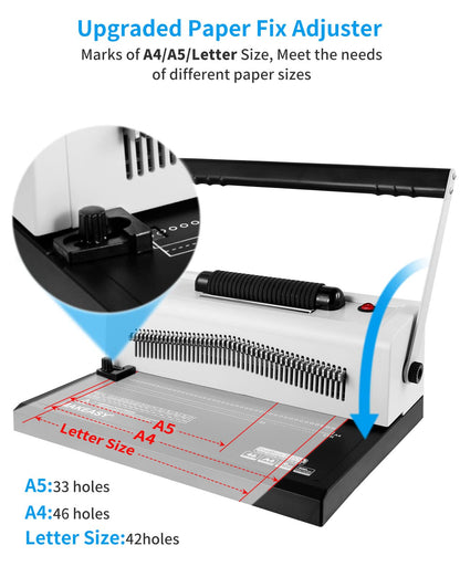 MAKEASY Spiral Coil Binding Machine with 46 Fully Disengaging Pins - 4:1 Pitch - Electric Coil Inserter - Adjustable Side Margin, Comes with Free 1 Box Coil Spines & Plier, 20 Sheet Punch Capacity